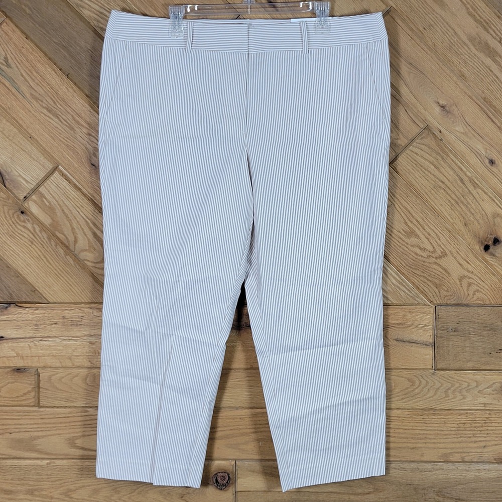 Ann Taylor Womens Ankle Crop Pants Mid Rise Slim Leg Stripe White Beige Size 16